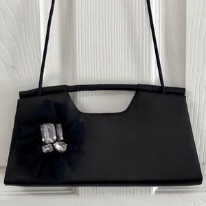 Holiday Black Satin Formal Clutch with Strap
